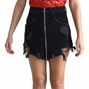 Carmar Denim x Revolve Beatrice Black Distressed Denim Mini Skirt. Size 25/0